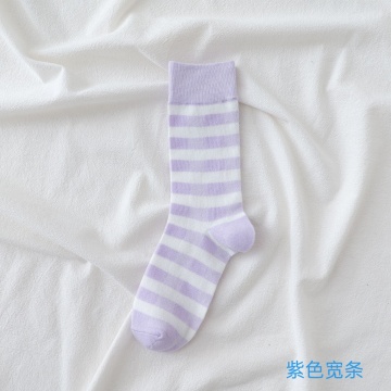 秋冬小清新紫宽条纹袜