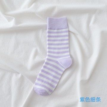 秋冬小清新紫细条纹袜