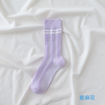 秋冬小清新紫麻花纹袜