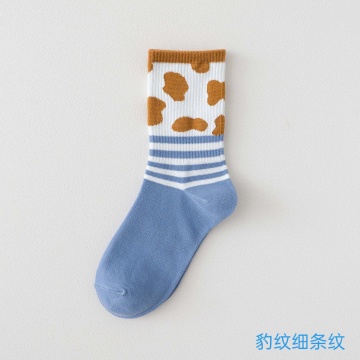 秋冬可爱豹纹细条纹袜